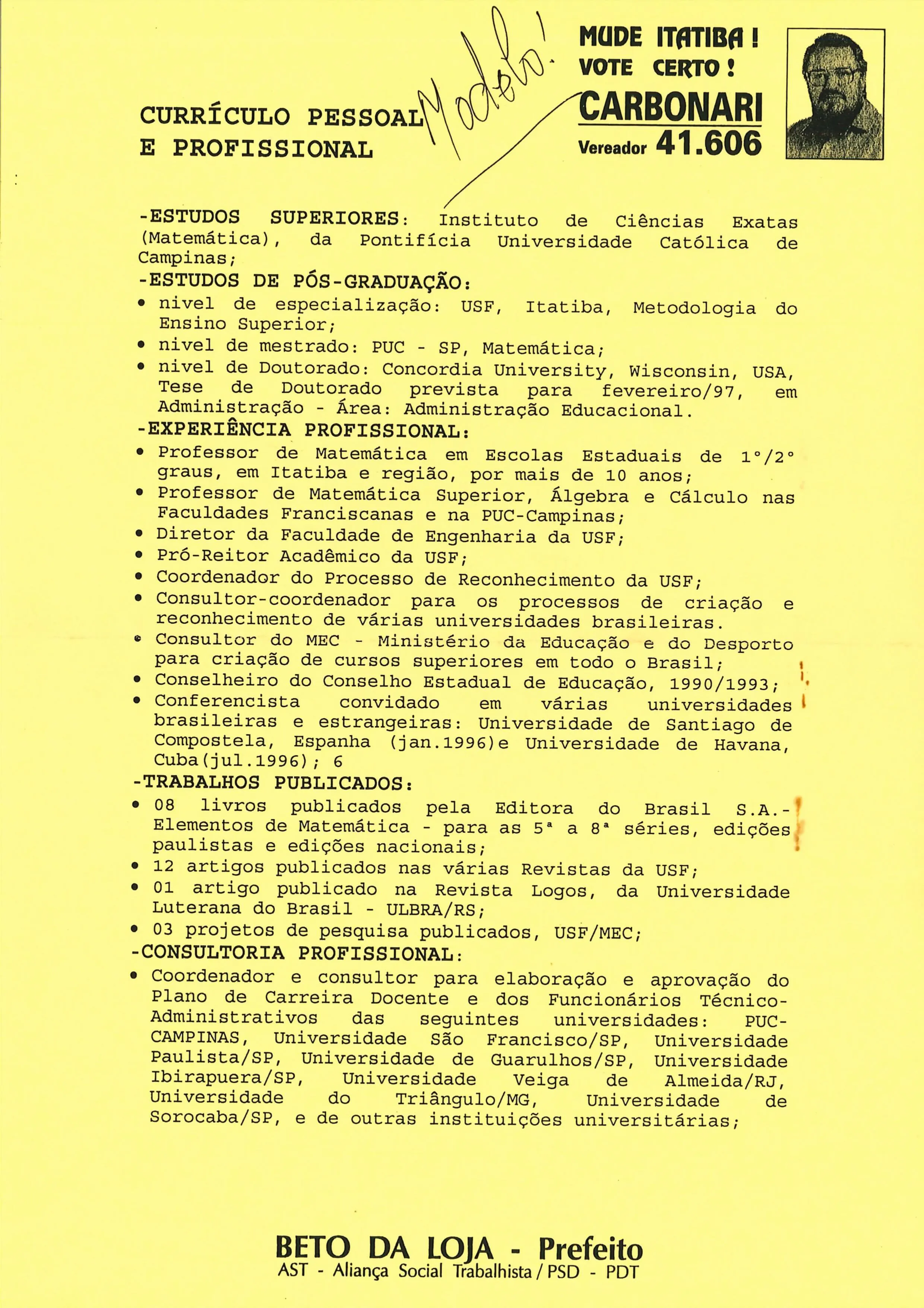 Currículo pessoal e profissional